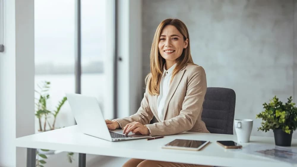 Executiva em ambiente corporativo moderno — Plano Plano de Saúde PJ Premium com Einstein e Sírio-Libanês